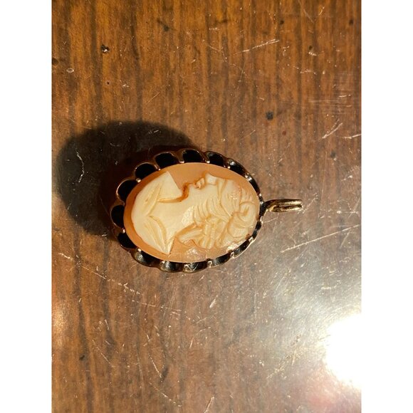 Vintage CAMEO Jewelry BUNDLE (4) | Gold Tone Pendants & Clip Earrings Set | Shel - Picture 9 of 15